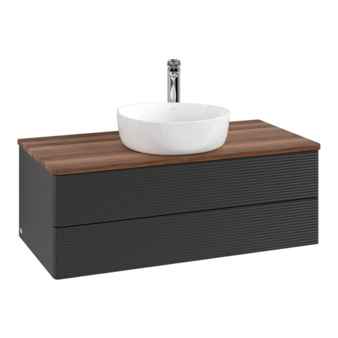 V&B Waschtischunterschrank mit Frontstruktur -Beleuchtung Antao 100x36x50cm, HL, WBP w. wal, bla m Lac