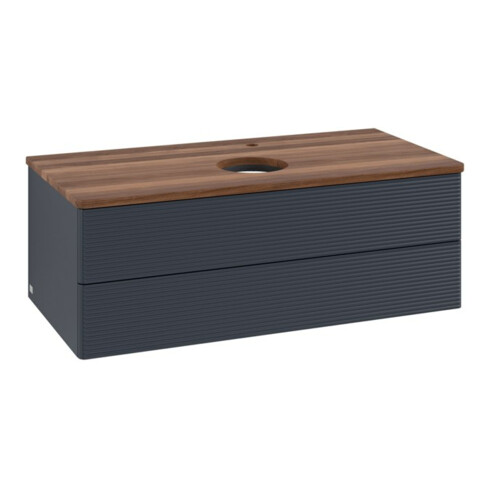 V&B Waschtischunterschrank mit Frontstruktur -Beleuchtung Antao 100x36x50cm, HL, WBP w wal, md bl. m Lac