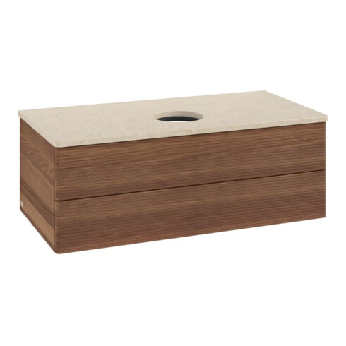 V&B Waschtischunterschrank mit Frontstruktur -Beleuchtung Antao 100x36x50cm, WBP-farbe botti., w. walnut