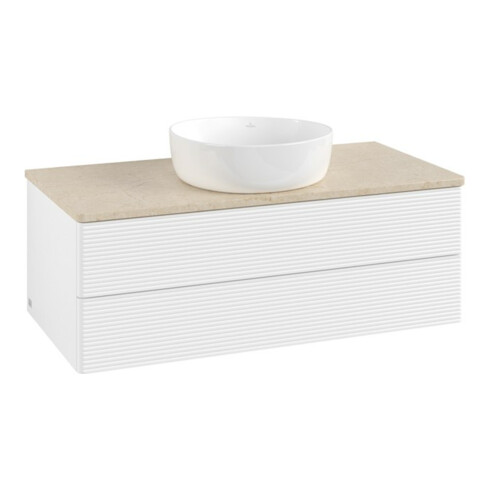 V&B Waschtischunterschrank mit Frontstruktur -Beleuchtung Antao 100x36x50cm, WBP-farbe botti., wh. m Lac