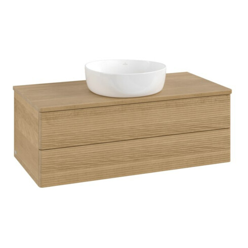 V&B Waschtischunterschrank mit Frontstruktur -Beleuchtung Antao 100x36x50cm, WBP-farbe hon. Oa, hon. oak