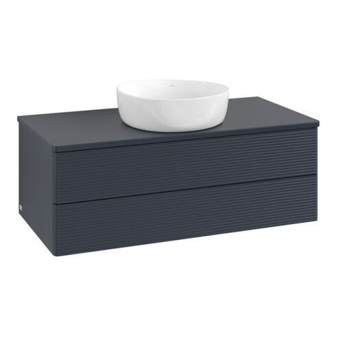 V&B Waschtischunterschrank mit Frontstruktur -Beleuchtung Antao 100x36x50cm, WBP-farbe Lac, md bl. m Lac