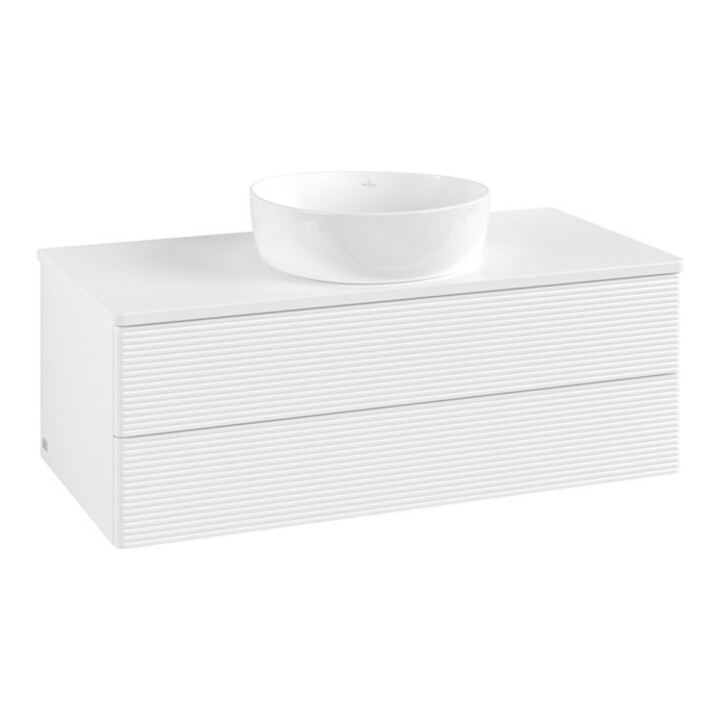 V&B Waschtischunterschrank mit Frontstruktur -Beleuchtung Antao 100x36x50cm, WBP-farbe Lac, wh. m Lac