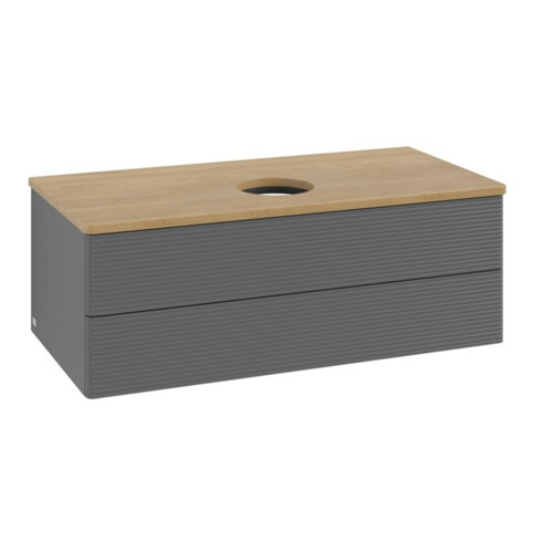 V&B Waschtischunterschrank mit Frontstruktur -Beleuchtung Antao 100x36x50cm, WBP hon. Oa, Anthrac. m Lac
