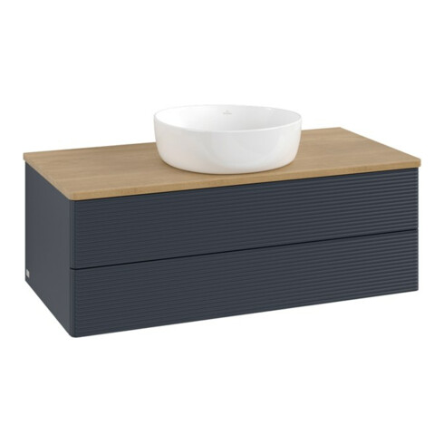 V&B Waschtischunterschrank mit Frontstruktur -Beleuchtung Antao 100x36x50cm, WBP hon. Oa, md bl. m Lac