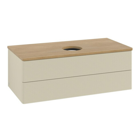 V&B Waschtischunterschrank mit Frontstruktur -Beleuchtung Antao 100x36x50cm, WBP hon. Oa, si Gr m Lac