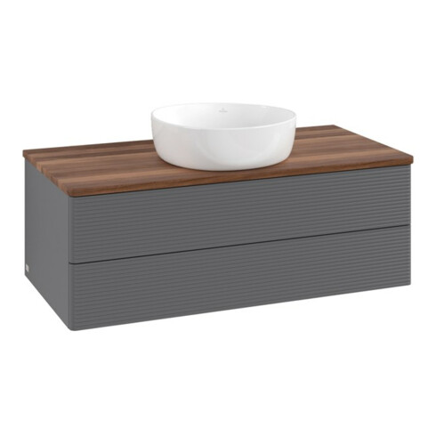 V&B Waschtischunterschrank mit Frontstruktur -Beleuchtung Antao 100x36x50cm, WBP w. wal, Anthrac. m Lac