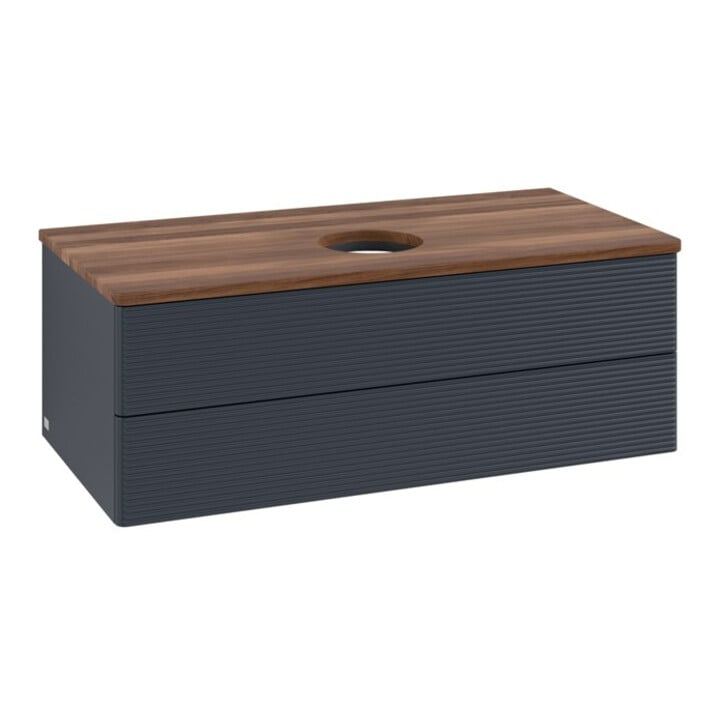 V&B Waschtischunterschrank mit Frontstruktur -Beleuchtung Antao 100x36x50cm, WBP w. wal, md bl. m Lac