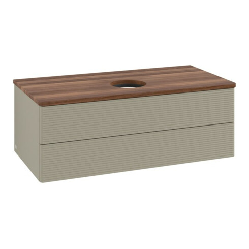 V&B Waschtischunterschrank mit Frontstruktur -Beleuchtung Antao 100x36x50cm, WBP w. wal, st. Gr m Lac