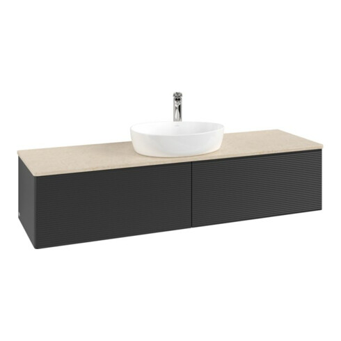 V&B Waschtischunterschrank mit Frontstruktur -Beleuchtung Antao 160x50cm, HL, WBP botti., bla m Lac