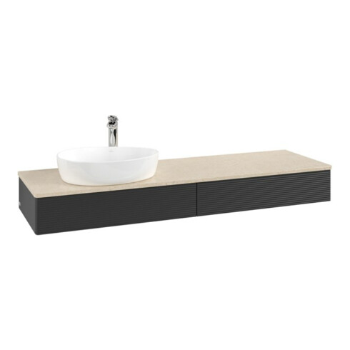 V&B Waschtischunterschrank mit Frontstruktur -Beleuchtung Antao 160x50cm, HL, WBP botti., bla m Lac