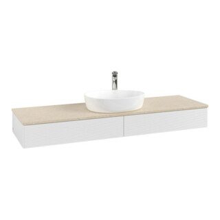 V&B Waschtischunterschrank mit Frontstruktur -Beleuchtung Antao 160x50cm, HL, WBP botti., glo wh. Lac
