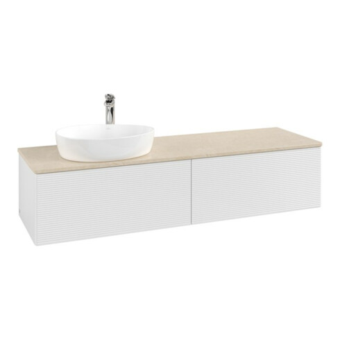 V&B Waschtischunterschrank mit Frontstruktur -Beleuchtung Antao 160x50cm, HL, WBP botti., glo wh. Lac