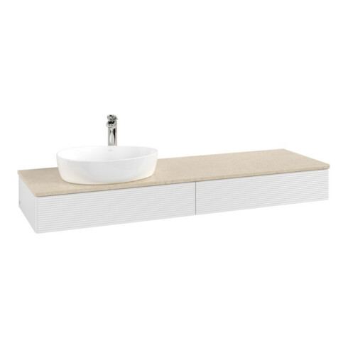V&B Waschtischunterschrank mit Frontstruktur -Beleuchtung Antao 160x50cm, HL, WBP botti., glo wh. Lac