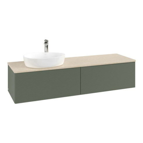 V&B Waschtischunterschrank mit Frontstruktur -Beleuchtung Antao 160x50cm, HL, WBP botti., lea gre. m Lac