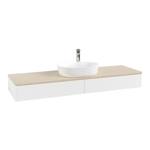 V&B Waschtischunterschrank mit Frontstruktur -Beleuchtung Antao 160x50cm, HL, WBP botti., wh. m Lac