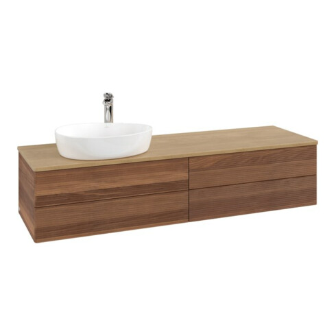 V&B Waschtischunterschrank mit Frontstruktur -Beleuchtung Antao 160x50cm, HL, WBP-farbe hon. Oa, w. wal