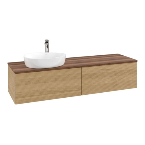 V&B Waschtischunterschrank mit Frontstruktur -Beleuchtung Antao 160x50cm, HL, WBP-farbe w. wal, hon. Oa