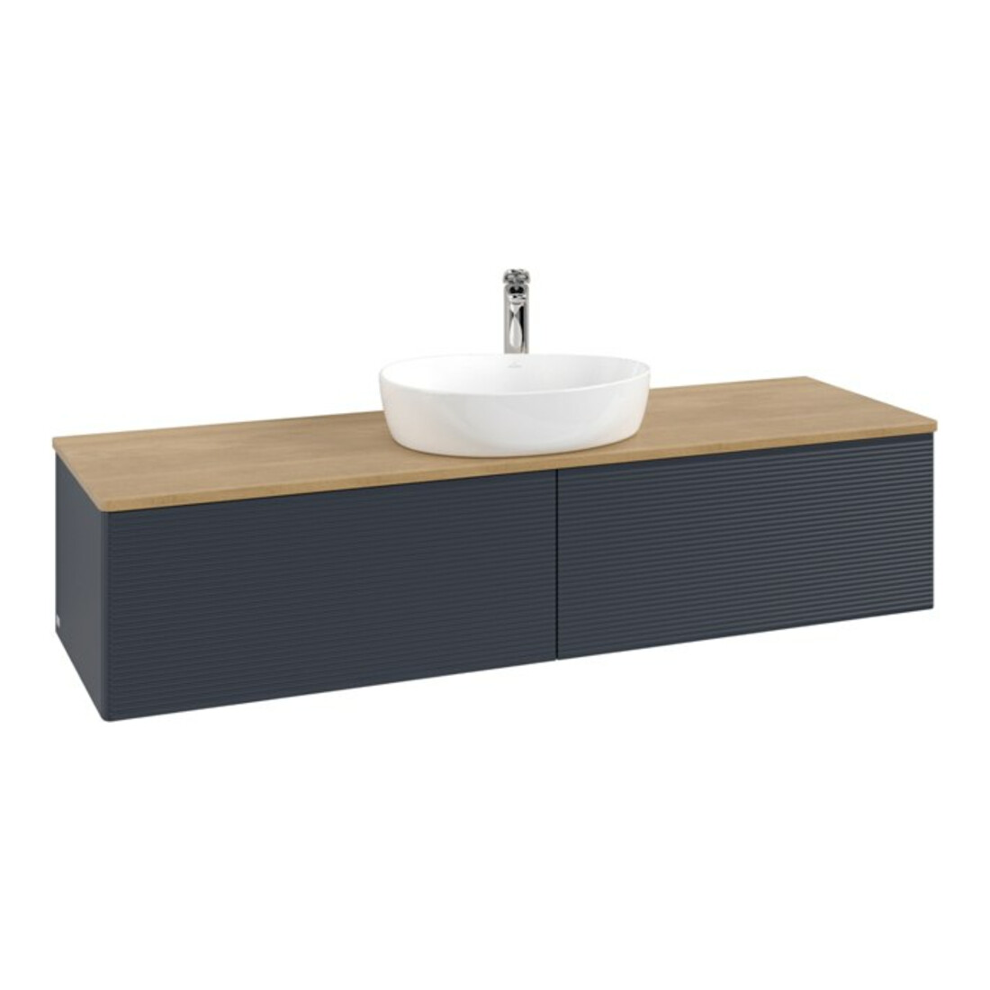 V&B Waschtischunterschrank mit Frontstruktur -Beleuchtung Antao 160x50cm, HL, WBP hon. Oa, md bl. m Lac