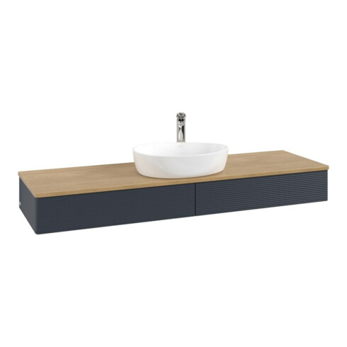 V&B Waschtischunterschrank mit Frontstruktur -Beleuchtung Antao 160x50cm, HL, WBP hon. Oa, md bl. m Lac