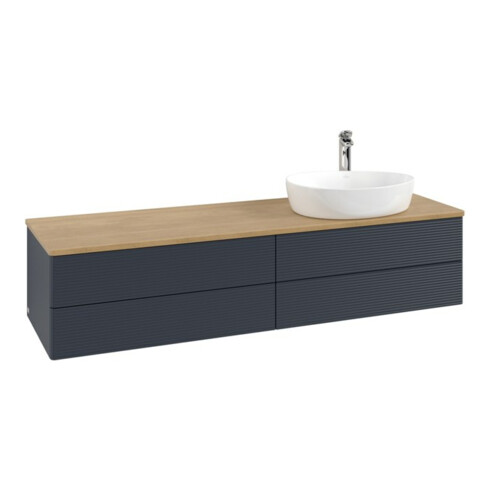 V&B Waschtischunterschrank mit Frontstruktur -Beleuchtung Antao 160x50cm, HL, WBP hon. Oa, md bl. m Lac