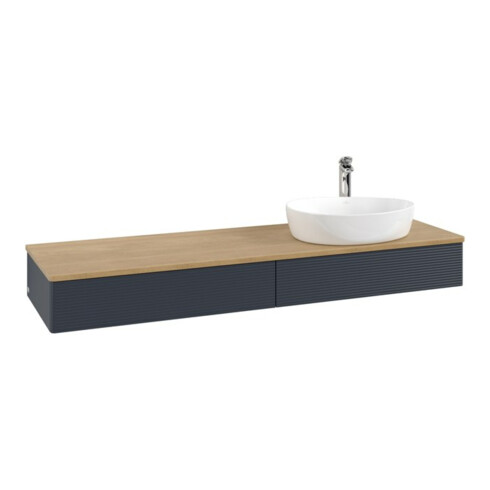 V&B Waschtischunterschrank mit Frontstruktur -Beleuchtung Antao 160x50cm, HL, WBP hon. Oa, md bl. m Lac