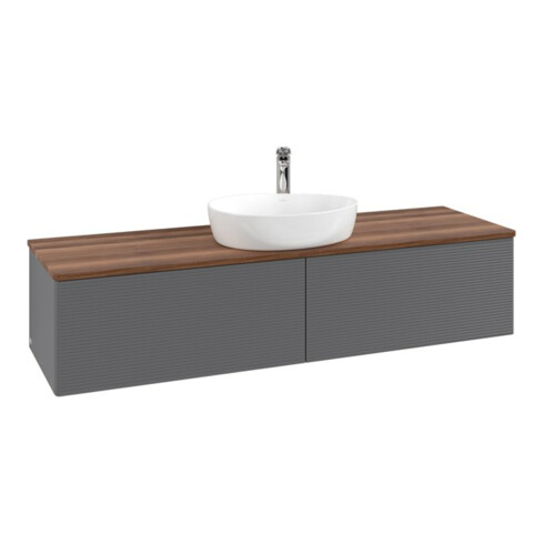 V&B Waschtischunterschrank mit Frontstruktur -Beleuchtung Antao 160x50cm, HL, WBP w. wal, Anthrac. m Lac