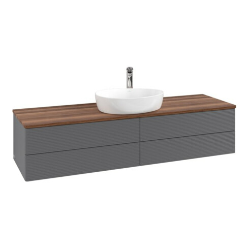 V&B Waschtischunterschrank mit Frontstruktur -Beleuchtung Antao 160x50cm, HL, WBP w. wal, Anthrac. m Lac