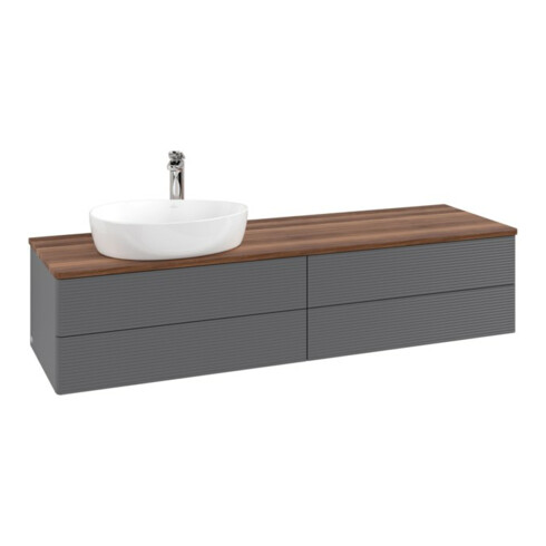 V&B Waschtischunterschrank mit Frontstruktur -Beleuchtung Antao 160x50cm, HL, WBP w. wal, Anthrac. m Lac