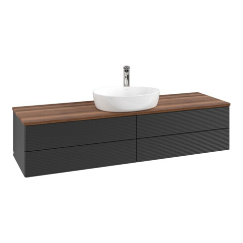 V&B Waschtischunterschrank mit Frontstruktur -Beleuchtung Antao 160x50cm, HL, WBP w. wal, bla m Lac