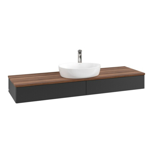 V&B Waschtischunterschrank mit Frontstruktur -Beleuchtung Antao 160x50cm, HL, WBP w. wal, bla m Lac