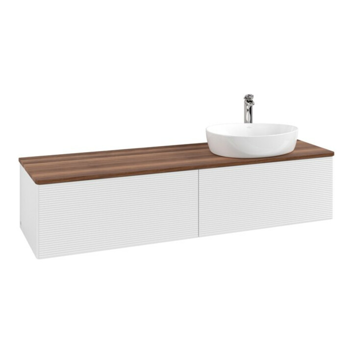 V&B Waschtischunterschrank mit Frontstruktur -Beleuchtung Antao 160x50cm, HL, WBP w. wal, glo wh. Lac