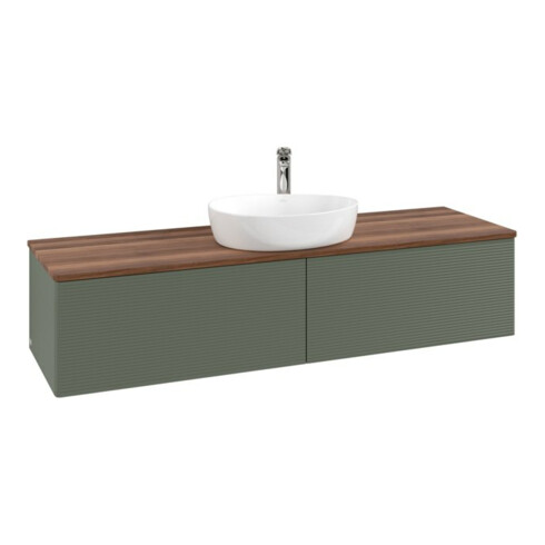 V&B Waschtischunterschrank mit Frontstruktur -Beleuchtung Antao 160x50cm, HL, WBP w. wal, lea gre. m Lac
