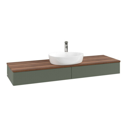 V&B Waschtischunterschrank mit Frontstruktur -Beleuchtung Antao 160x50cm, HL, WBP w. wal, lea gre. m Lac