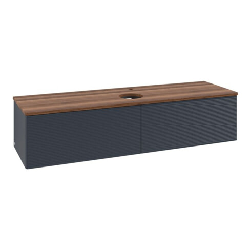 V&B Waschtischunterschrank mit Frontstruktur -Beleuchtung Antao 160x50cm, HL, WBP w. wal, md bl. m Lac