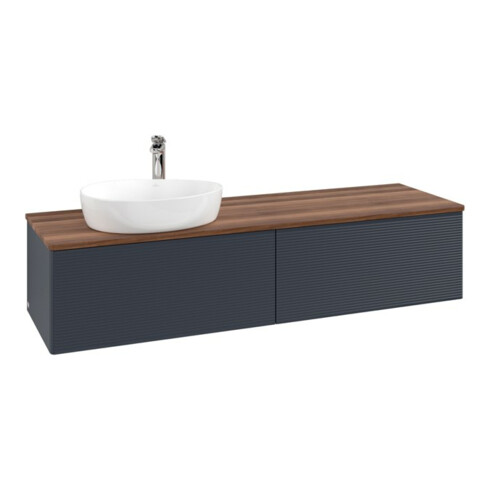 V&B Waschtischunterschrank mit Frontstruktur -Beleuchtung Antao 160x50cm, HL, WBP w. wal, md bl. m Lac