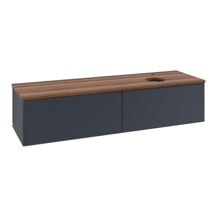 V&B Waschtischunterschrank mit Frontstruktur -Beleuchtung Antao 160x50cm, HL, WBP w. wal, md bl. m Lac