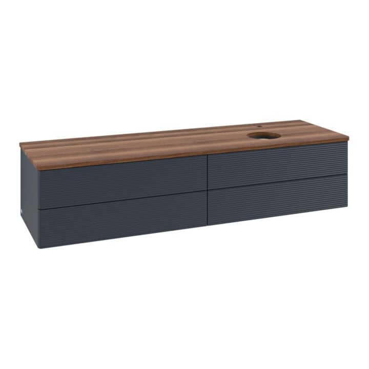 V&B Waschtischunterschrank mit Frontstruktur -Beleuchtung Antao 160x50cm, HL, WBP w. wal, md bl. m Lac