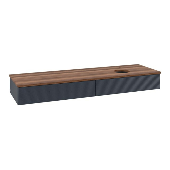 V&B Waschtischunterschrank mit Frontstruktur -Beleuchtung Antao 160x50cm, HL, WBP w. wal, md bl. m Lac