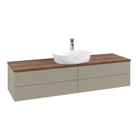 V&B Waschtischunterschrank mit Frontstruktur -Beleuchtung Antao 160x50cm, HL, WBP w. wal, st. Gr m Lac