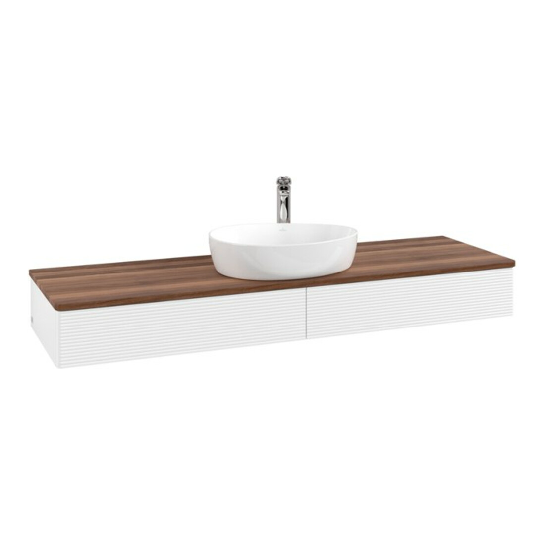 V&B Waschtischunterschrank mit Frontstruktur -Beleuchtung Antao 160x50cm, HL, WBP w. wal, wh. m Lac