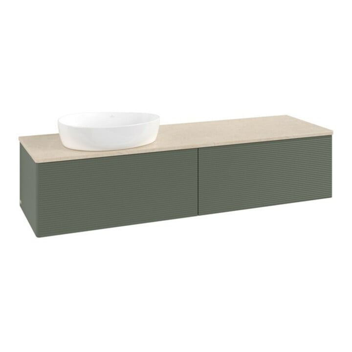 V&B Waschtischunterschrank mit Frontstruktur -Beleuchtung Antao 160x50cm, WBP botti., lea gre. m Lac