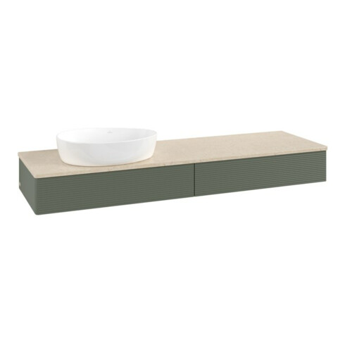 V&B Waschtischunterschrank mit Frontstruktur -Beleuchtung Antao 160x50cm, WBP botti., lea gre. m Lac