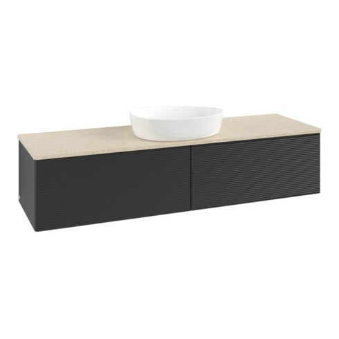 V&B Waschtischunterschrank mit Frontstruktur -Beleuchtung Antao 160x50cm, WBP-farbe botti., bla m Lac
