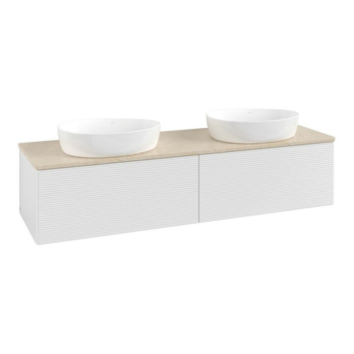 V&B Waschtischunterschrank mit Frontstruktur -Beleuchtung Antao 160x50cm, WBP-farbe botti., glo wh. Lac