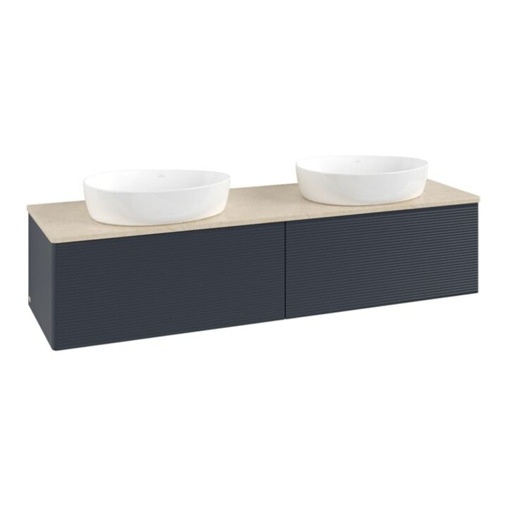 V&B Waschtischunterschrank mit Frontstruktur -Beleuchtung Antao 160x50cm, WBP-farbe botti., md bl. m Lac