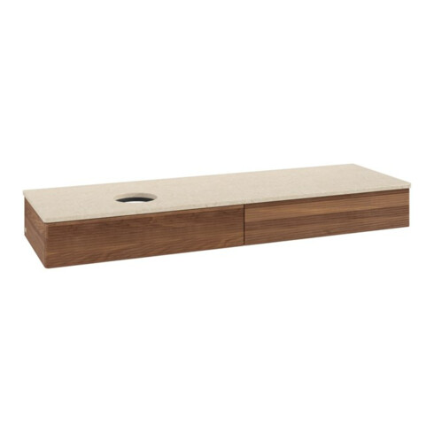 V&B Waschtischunterschrank mit Frontstruktur -Beleuchtung Antao 160x50cm, WBP-farbe botti., warm walnut