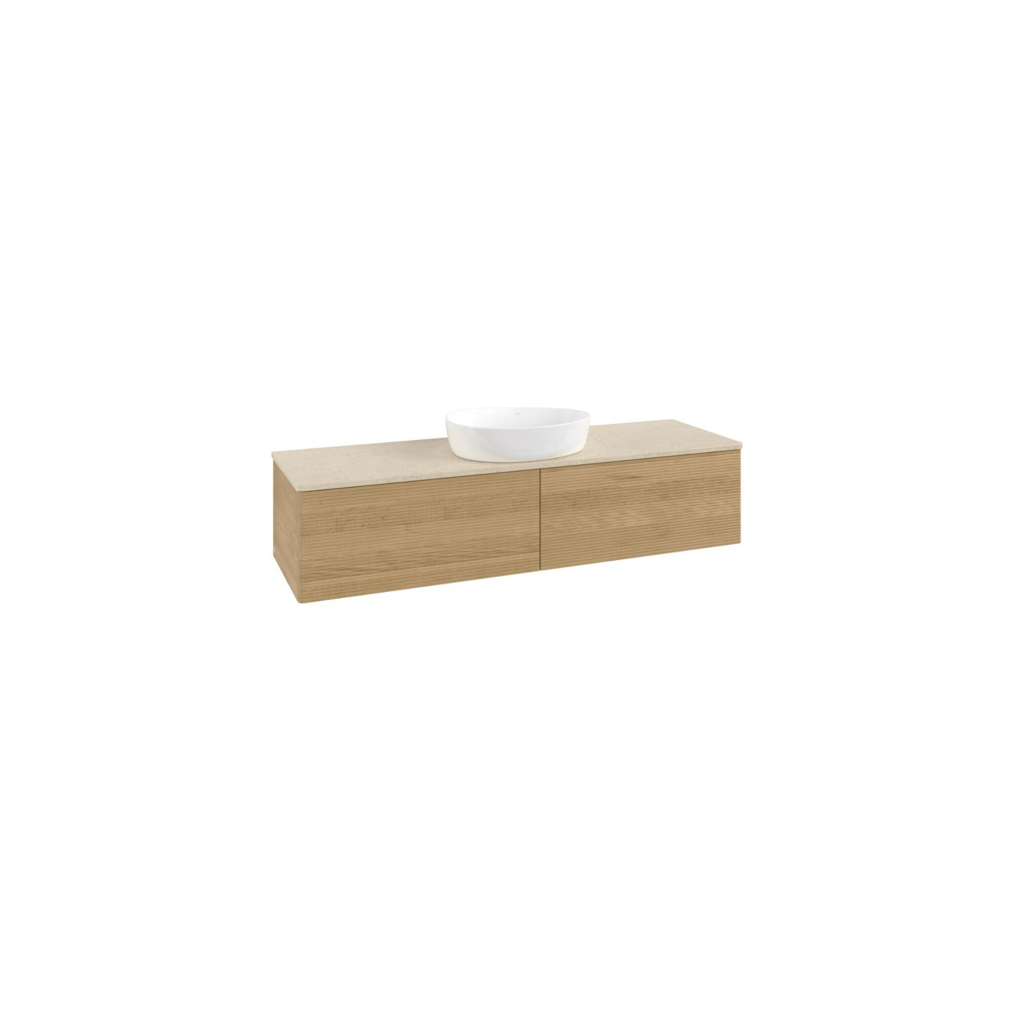 V&B Waschtischunterschrank mit Frontstruktur -Beleuchtung Antao 160x50cm, WBP-farbe botticino, honey oak ; Villeroy & Boch