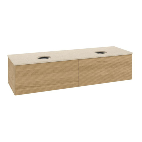 V&B Waschtischunterschrank mit Frontstruktur -Beleuchtung Antao 160x50cm, WBP-farbe botticino, honey oak