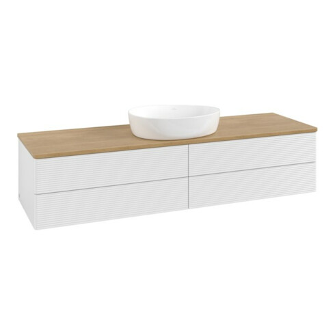 V&B Waschtischunterschrank mit Frontstruktur -Beleuchtung Antao 160x50cm, WBP-farbe hon. Oa, glo wh. Lac